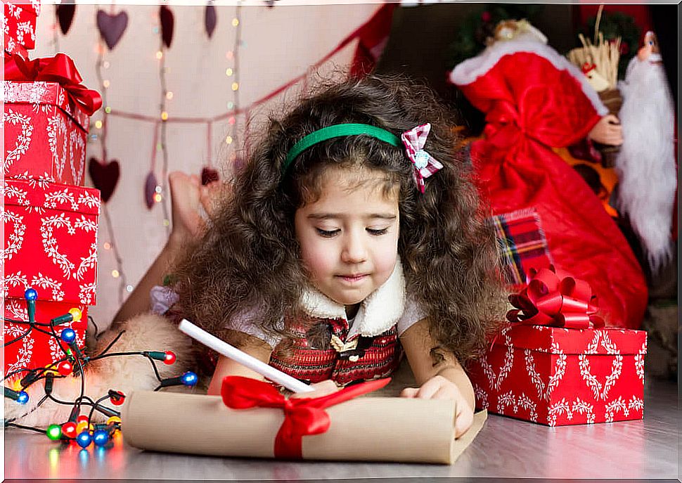 Girl writing the letter to the Magi.