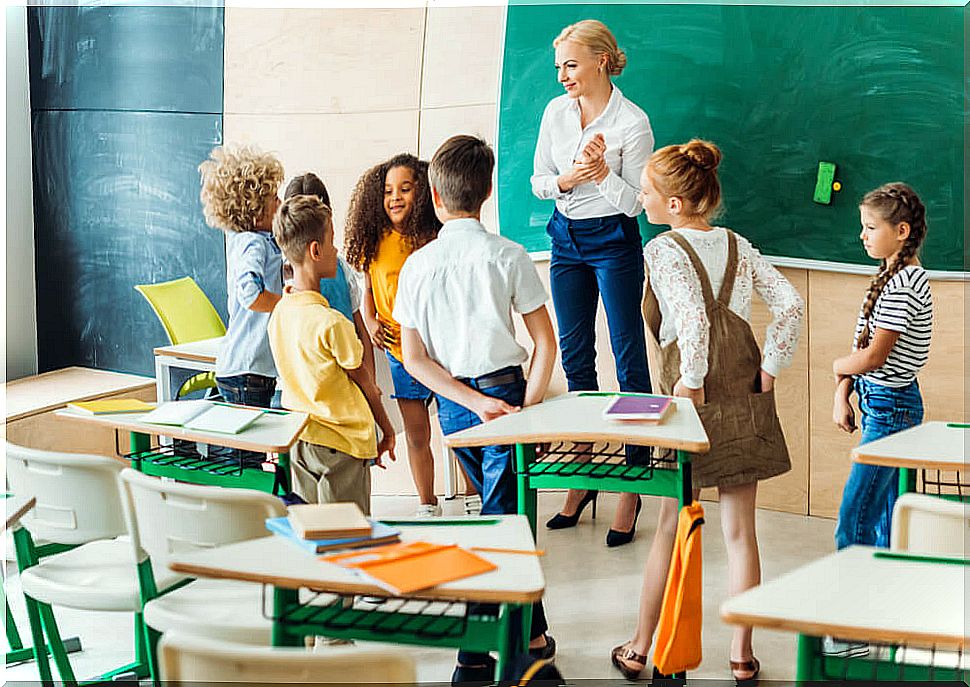 Students in class taking active breaks to improve attention.