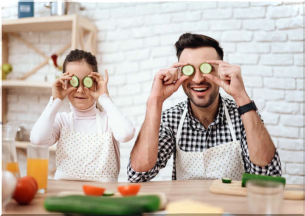 Father's daughter cooking together on Father's Day.