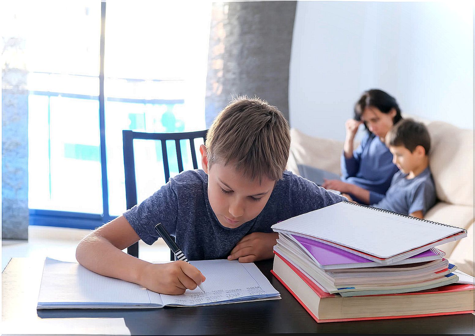 Child doing homework motivated.