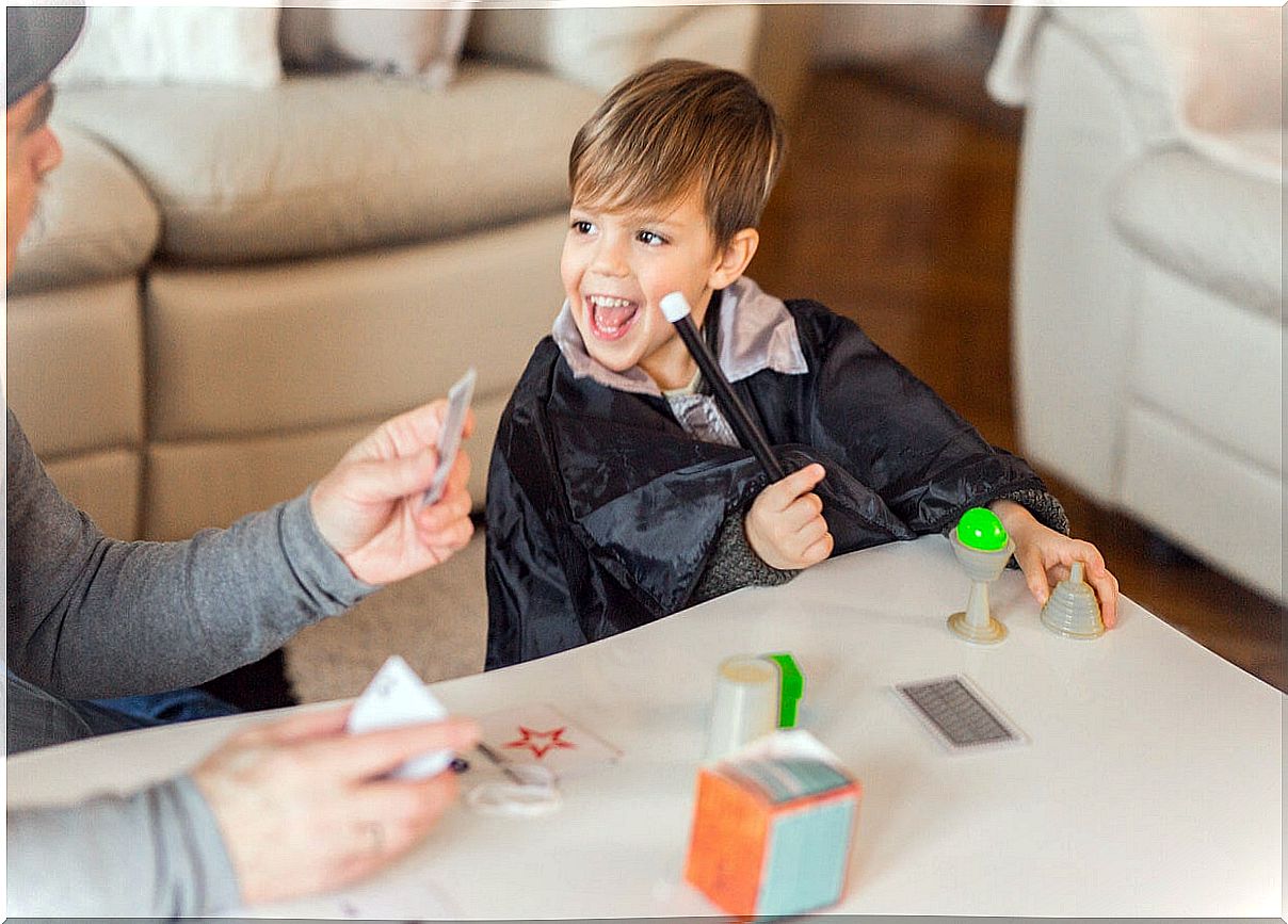 Child practicing with magic games.