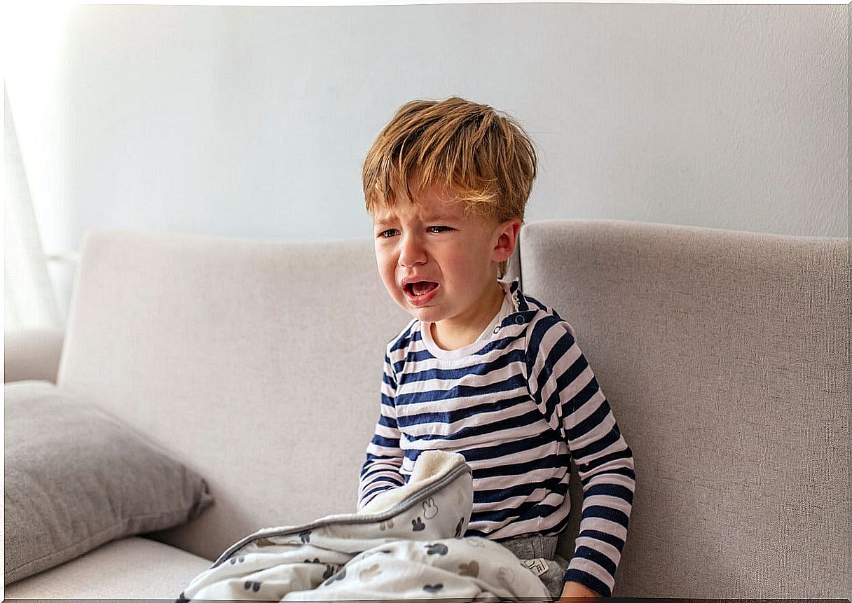 Crying child because he is afraid of everything.