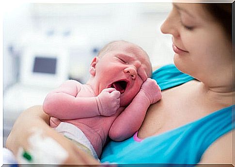 The crush of childbirth occurs immediately after birth.