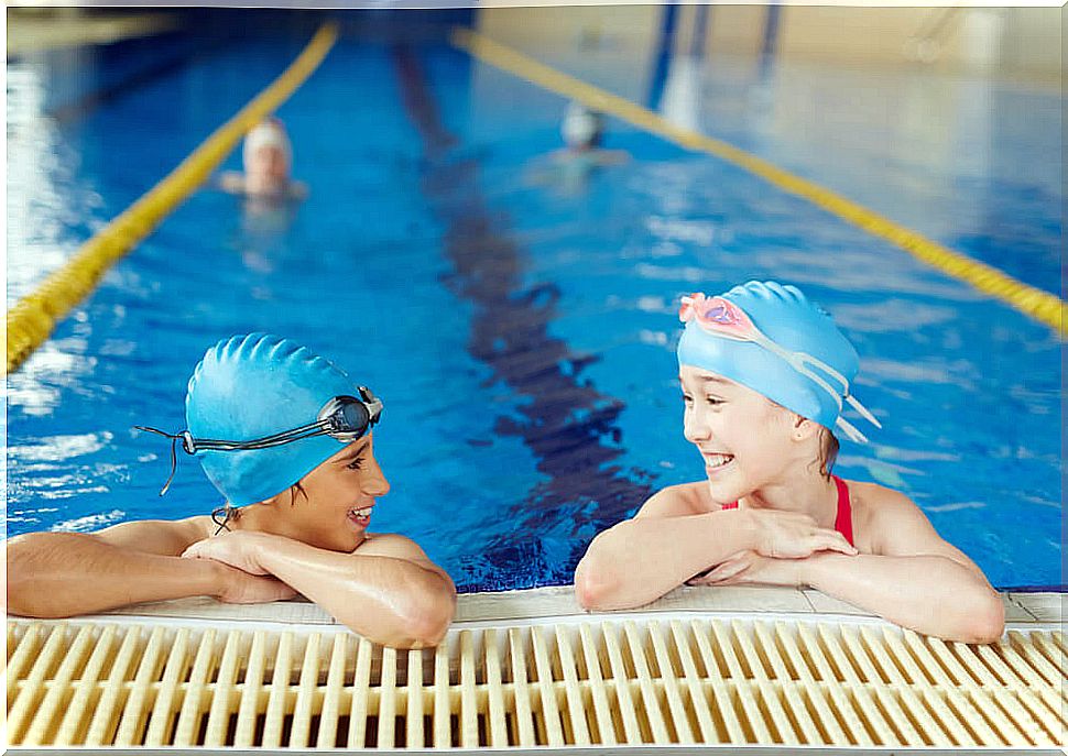 Girls smiling in swimming.