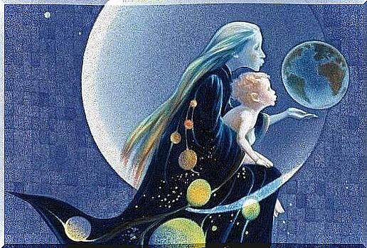 mom with child on moon enjoying her complicity