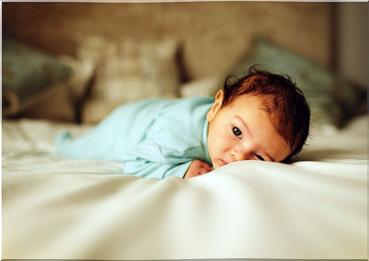 Baby lying on his stomach.